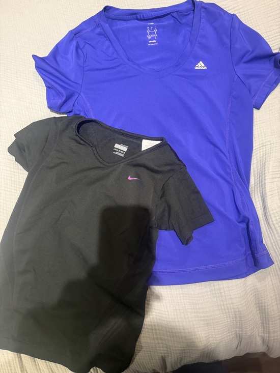 adidas Tops - adidas Purple V-Neck Performance Tee with Black Nike Short Sleeve